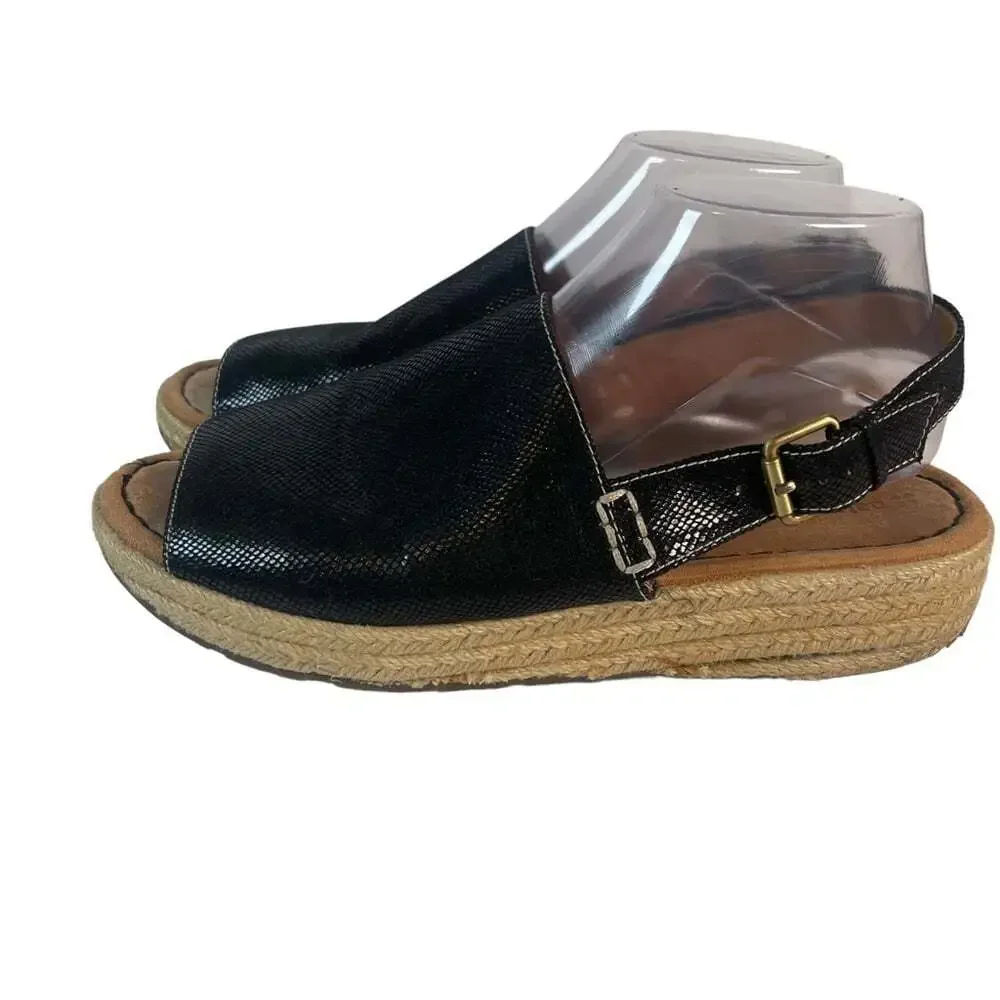 Naturalizer Black Espadrille Comfort Wedge Peep Toe Sandals Womens 9.5